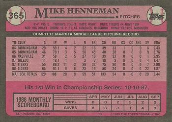 1989 Topps #365 Mike Henneman Back