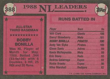 1989 Topps #388 Bobby Bonilla Back