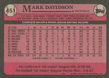 1989 Topps #451 Mark Davidson Back