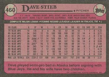 1989 Topps #460 Dave Stieb Back