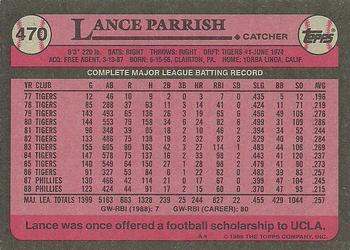 1989 Topps #470 Lance Parrish Back