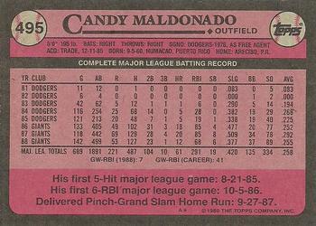 1989 Topps #495 Candy Maldonado Back