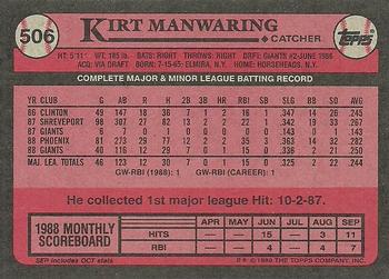 1989 Topps #506 Kirt Manwaring Back