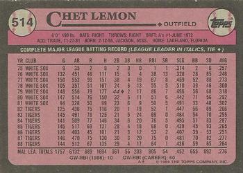 1989 Topps #514 Chet Lemon Back