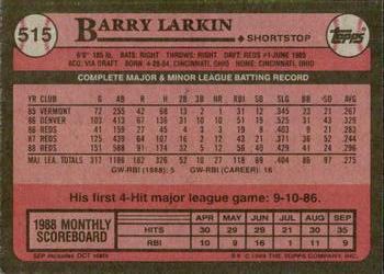 1989 Topps #515 Barry Larkin Back