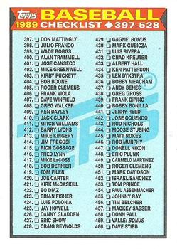 1989 Topps #524 Checklist: 397-528 Front