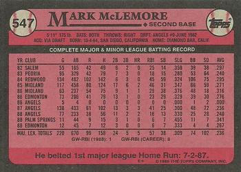 1989 Topps #547 Mark McLemore Back