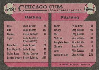 1989 Topps #549 Cubs Leaders Back