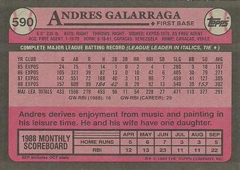 1989 Topps #590 Andres Galarraga Back