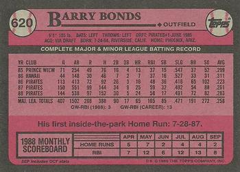 1989 Topps #620 Barry Bonds Back