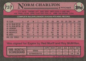 1989 Topps #737 Norm Charlton Back