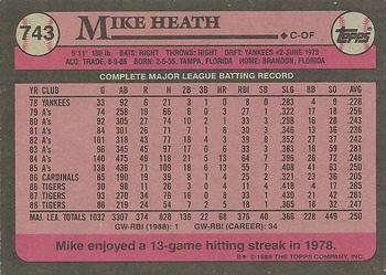 1989 Topps #743 Mike Heath Back