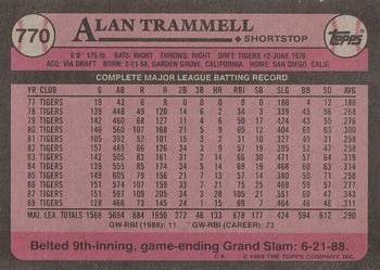 1989 Topps #770 Alan Trammell Back