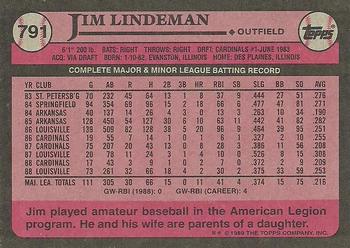 1989 Topps #791 Jim Lindeman Back