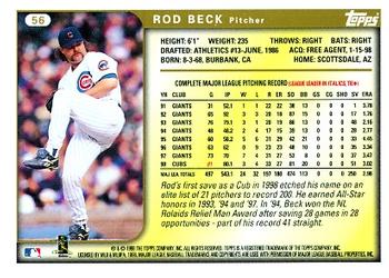1999 Topps #56 Rod Beck Back