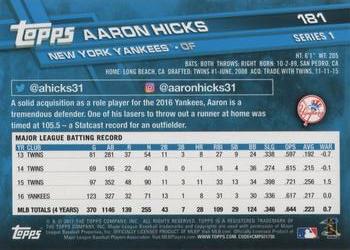 2017 Topps #181 Aaron Hicks Back