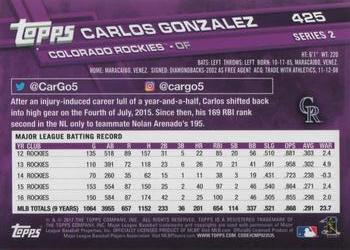2017 Topps #425 Carlos Gonzalez Back