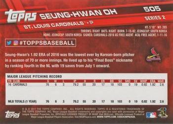 2017 Topps #505 Seung-Hwan Oh Back