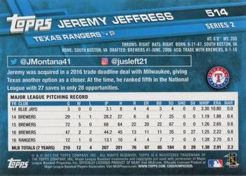 2017 Topps #514 Jeremy Jeffress Back