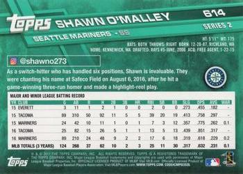 2017 Topps #614 Shawn O'Malley Back