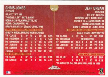 1999 Topps Chrome #213 Chris Jones / Jeff Urban Back