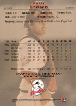 2009 Choice Pawtucket Red Sox #06 Dusty Brown Back