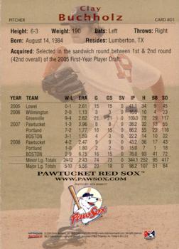 2009 Choice Pawtucket Red Sox #01 Clay Buchholz Back