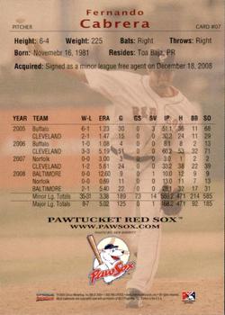 2009 Choice Pawtucket Red Sox #07 Fernando Cabrera Back