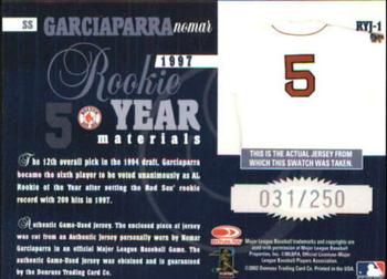 2002 Donruss - Rookie Year Materials Jerseys #RYJ-1 Nomar Garciaparra  Back