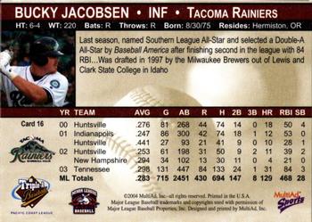 2004 MultiAd Pacific Coast League All Stars #16 Bucky Jacobsen Back