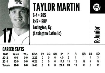 2015 Kentucky Wildcats #122 Taylor Martin Back