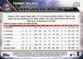 2016 Topps - Chrome Sapphire 65th Anniversary Edition #624 Tommy Milone Back