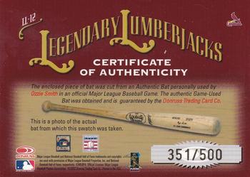 2002 Donruss Classics - Legendary Lumberjacks #LL-12 Ozzie Smith Back