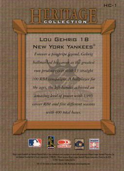 2002 Donruss Diamond Kings - Heritage Collection #HC-1 Lou Gehrig Back