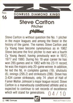 2002 Donruss Diamond Kings - Recollection Collection #16 Steve Carlton Back