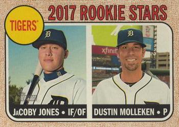 2017 Topps Heritage #165 Tigers 2017 Rookie Stars (JaCoby Jones / Dustin Molleken) Front