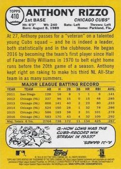 2017 Topps Heritage #410 Anthony Rizzo Back