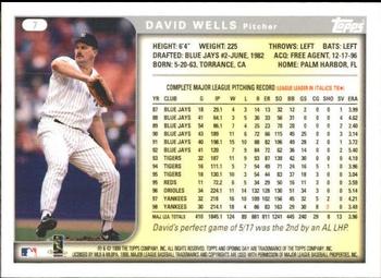 1999 Topps Opening Day #7 David Wells Back
