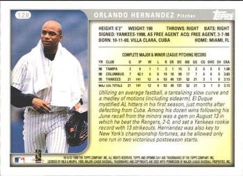 1999 Topps Opening Day #128 Orlando Hernandez Back