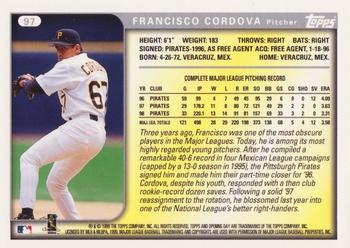 1999 Topps Opening Day #97 Francisco Cordova Back
