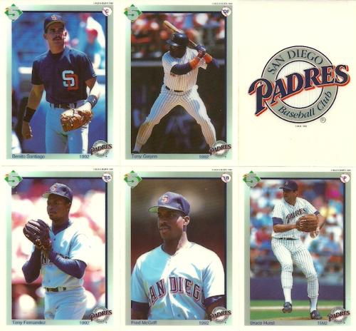 1992 High 5 Reusable Decals - Decal Panels #NNO San Diego Padres Team Panel (Tony Fernandez / Tony Gwynn / Bruce Hurst / Fred McGriff / Benito Santiago / San Diego Padres Logo) Front