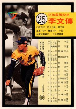 1992 Chiclets CPBL #316 Wen-Chuan Lee Back