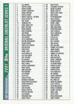 2001 Topps - Checklists Series 1 (HTA) #1 Checklist 1: 1-182 Front