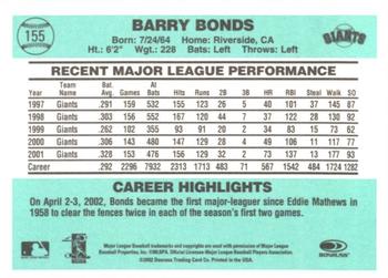 2002 Donruss Originals - Aqueous #155 Barry Bonds Back