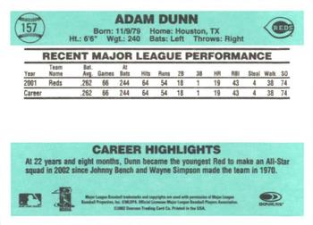 2002 Donruss Originals - Aqueous #157 Adam Dunn Back