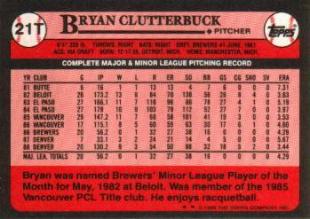 1989 Topps Traded #21T Bryan Clutterbuck Back