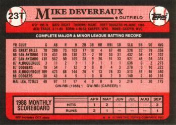 1989 Topps Traded #23T Mike Devereaux Back