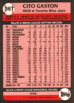 1989 Topps Traded #36T Cito Gaston Back