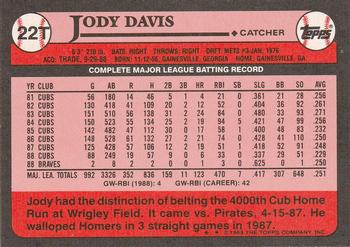 1989 Topps Traded #22T Jody Davis Back