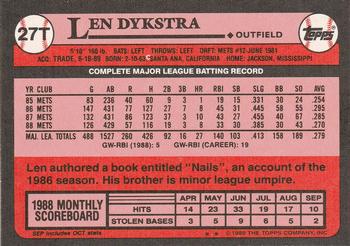 1989 Topps Traded #27T Len Dykstra Back